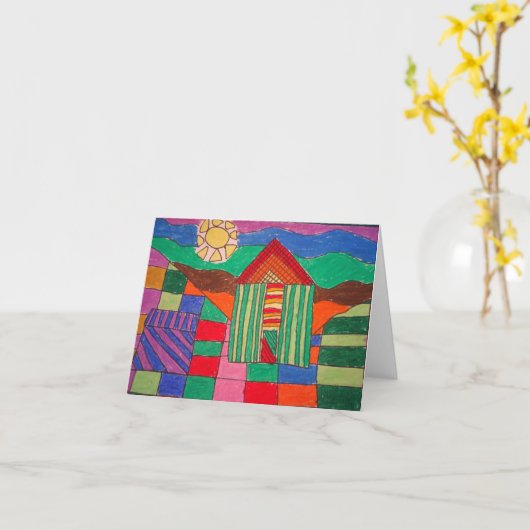 ‚Patchwork Farm‘ (Ölpasten und -pen) Karte (Gelbe Blume)