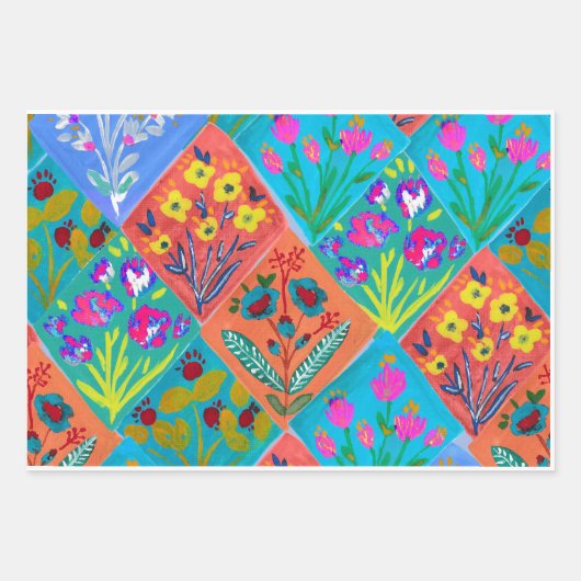 Patchwork Floral bouquet Wrapping Paper Geschenkpapier Set (Vorderseite 3)