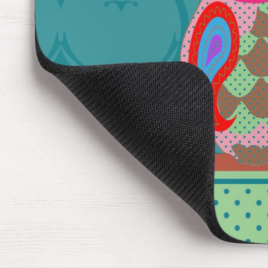 Patchwork Folk Art Owl and Dots Mousepad (Ecke)