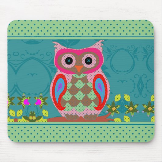 Patchwork Folk Art Owl and Dots Mousepad (Vorne)