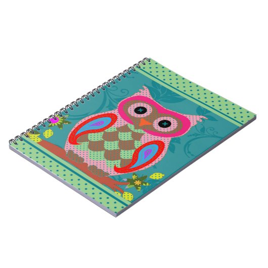 Patchwork Folk Art Owl and Dots Notizblock (Linke Seite)