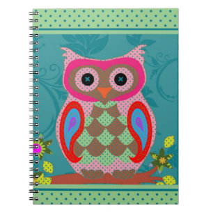 Patchwork Folk Art Owl and Dots Notizblock