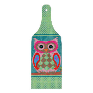 Patchwork Folk Art Owl and Dots Schneidebrett