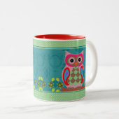 Patchwork Folk Art Owl and Dots Zweifarbige Tasse (VorderseiteRechts)