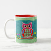 Patchwork Folk Art Owl and Dots Zweifarbige Tasse (Links)