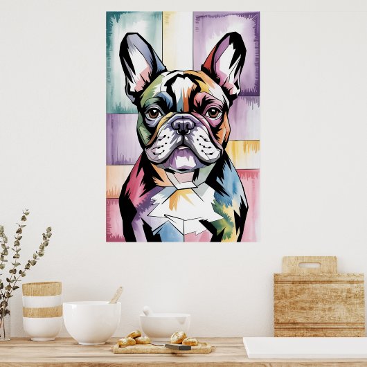 Patchwork Frenchie Geometric Neon French Bulldog Poster (Küche)