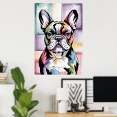 Patchwork Frenchie Geometric Neon French Bulldog Poster (Heimbüro)