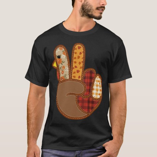 Patchwork-Friedenszeichen Truthahn Hand Thanksgivi T-Shirt (Vorderseite)