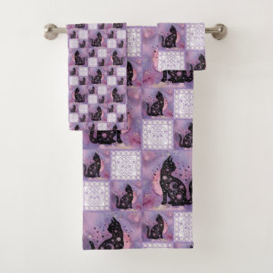 Patchwork für lila kosmische Katzen Badhandtuch Set