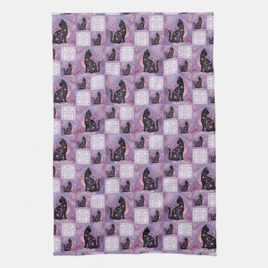 Patchwork für lila kosmische Katzen Geschirrtuch (Vertikal)