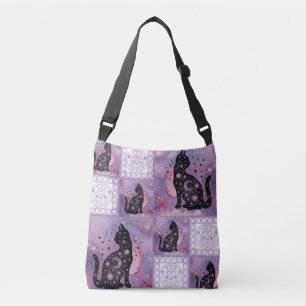 Patchwork für lila kosmische Katzen Tragetaschen Mit Langen Trägern