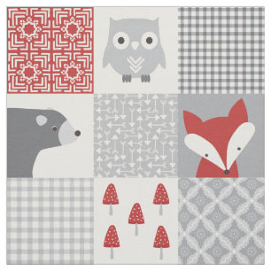 Patchwork für niedliche Tiere aus Rot und Grau Stoff