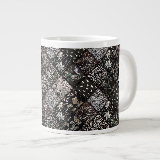 Patchwork für schwarze Imitate Quiltmuster Jumbo-Tasse (Vorderseite Rechts)