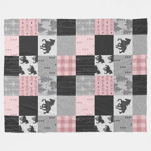 Patchwork für Wilde und Freie Pferde - rosa Fleecedecke (Vorderseite (Horizontal))