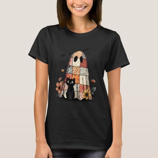 Patchwork-Geist hält schwarze Katze lustiges Hallo T-Shirt (Vorderseite)