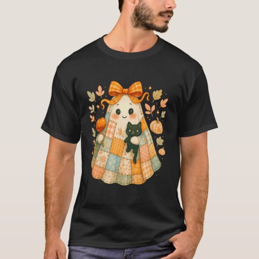 Patchwork-Geist mit Katze und Karamellapfel T-Shirt (Vorderseite)
