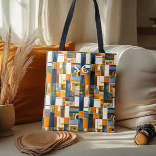 Patchwork-Geometrischer Herbst mit Orange und Blau Tasche