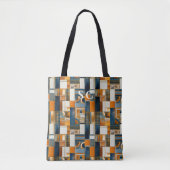 Patchwork Geometrischer Herbst mit Orange und Blau Tasche (Vorderseite)