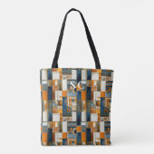 Patchwork Geometrischer Herbst mit Orange und Blau Tasche (Rückseite)