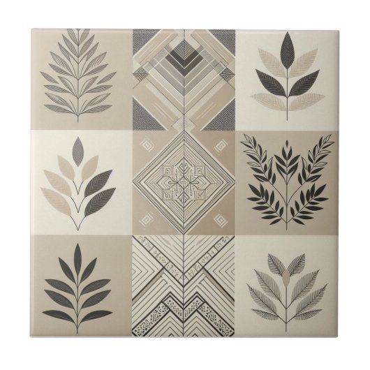 Patchwork-Geometrisches Haferflocken-Vintage-Blatt Fliese (Vorderseite)