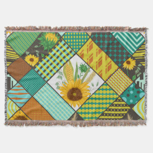 Patchwork-Getreide, Sonnenblumen, geometrisches Mu Decke