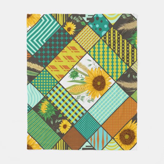 Patchwork-Getreide, Sonnenblumen, geometrisches Mu Fleecedecke (Vorderseite)