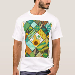 Patchwork-Getreide, Sonnenblumen, geometrisches Mu T-Shirt