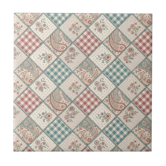 Patchwork-Gingham und karierte, gequiltete Paisley Fliese (Vorderseite)