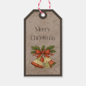 Patchwork-Glocken mit Schleife in Weihnachtsfarben Geschenkanhänger (Vorderseite)