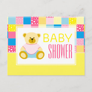 Patchwork Gold Bär, Baby Shower Einladung