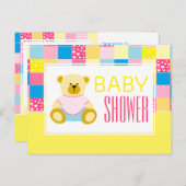 Patchwork Gold Bär, Baby Shower Einladung (Vorne/Hinten)