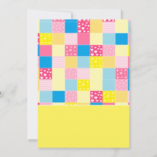 Patchwork Gold Bär, Babydusche Einladung (Rückseite)