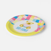 Patchwork Gold Bär, Babydusche Pappteller (Schrägansicht)