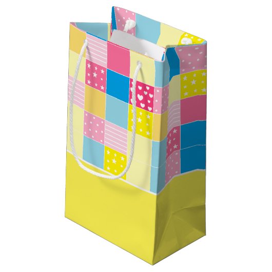 Patchwork Gold Bear, Baby Dusche Vielen Dank Kleine Geschenktüte (Rückseite Schrägansicht)