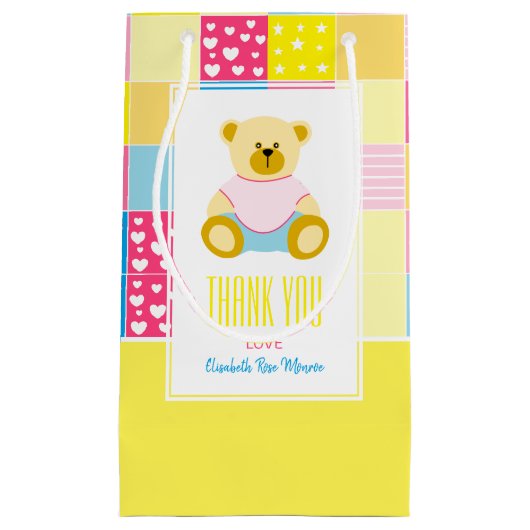 Patchwork Gold Bear, Baby Dusche Vielen Dank Kleine Geschenktüte (Vorderseite)