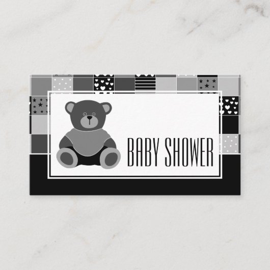 Patchwork Grauer Bär, Baby Shower Ticket Einladung (Vorderseite)