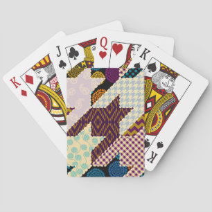 Patchwork-Hahnentritt: Nahtloser Vintage-Hintergru Spielkarten