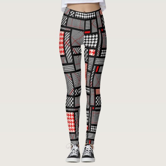 Patchwork-Hahnentrittmuster Leggings (Vorderseite)