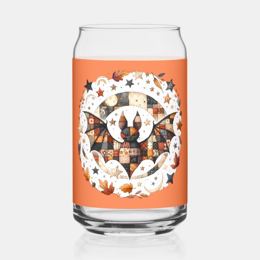 Patchwork Halloween Bat in Herbstfarben Dosenglas (Vorderseite)
