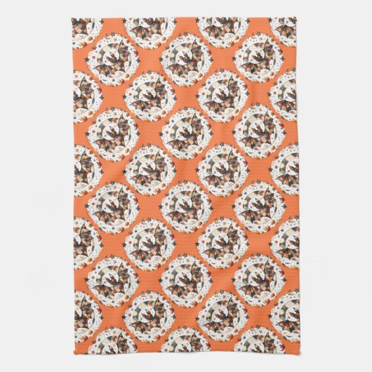 Patchwork Halloween Bat in Herbstfarben Geschirrtuch (Vertikal)