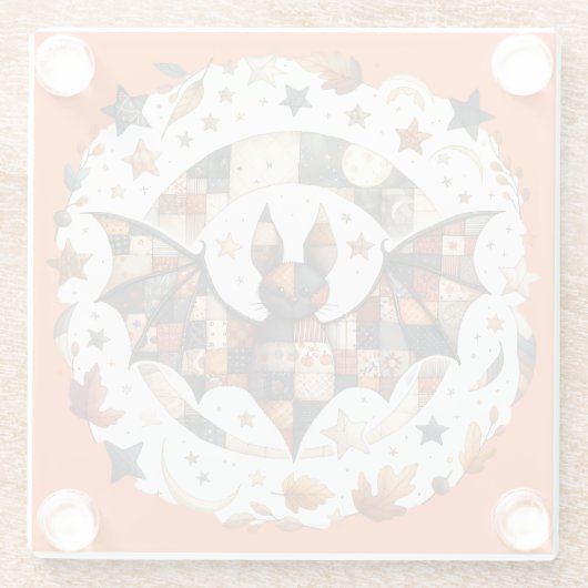 Patchwork Halloween Bat in Herbstfarben Glasuntersetzer (Rückseite)