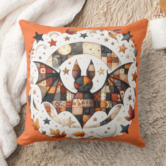 Patchwork Halloween Bat in Herbstfarben Kissen (Decke)