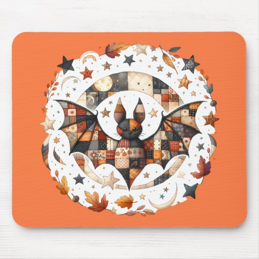 Patchwork Halloween Bat in Herbstfarben Mousepad (Vorne)
