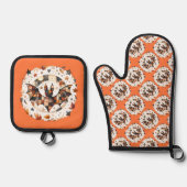 Patchwork Halloween Bat in Herbstfarben Ofenhandschuh & Topflappen-Set (Vorderseite)