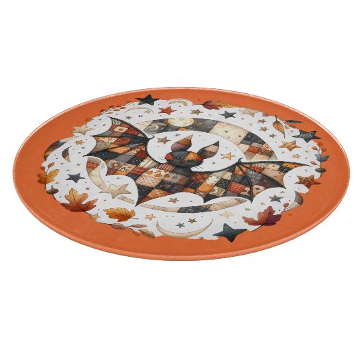 Patchwork Halloween Bat in Herbstfarben Schneidebrett (Ecke)