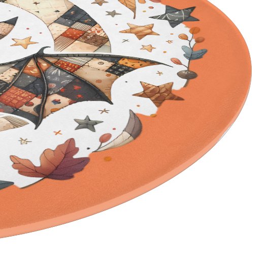 Patchwork Halloween Bat in Herbstfarben Schneidebrett (Ecke)