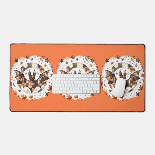 Patchwork Halloween Bat in Herbstfarben Schreibtischunterlage (Tastatur & Maus)