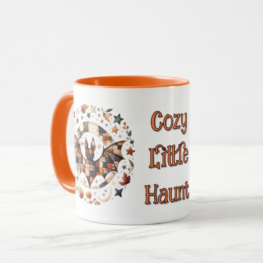 Patchwork Halloween Bat in Herbstfarben Tasse (Vorderseite Links)
