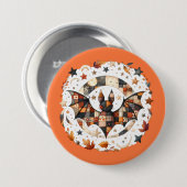 Patchwork-Halloween-Fledermaus in Herbstfarben Button (Vorne & Hinten)