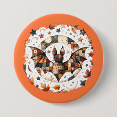 Patchwork-Halloween-Fledermaus in Herbstfarben Button (Vorderseite)